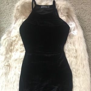 Pretty Little Thing faux Black Velvet mini dress